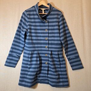 Matilda Jane Fall Breeze Blue Striped Coat Jacket Button Front Sz Medium Cute